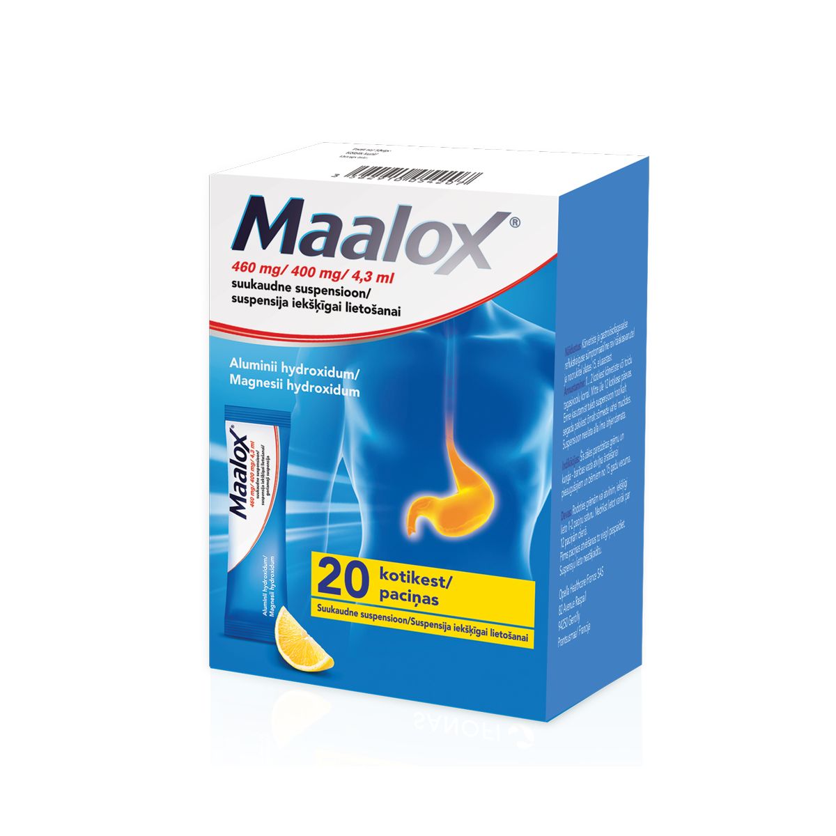 MAALOX SUUKAUDNE SUSP 460MG+400MG/4,3ML N20 - Product Image