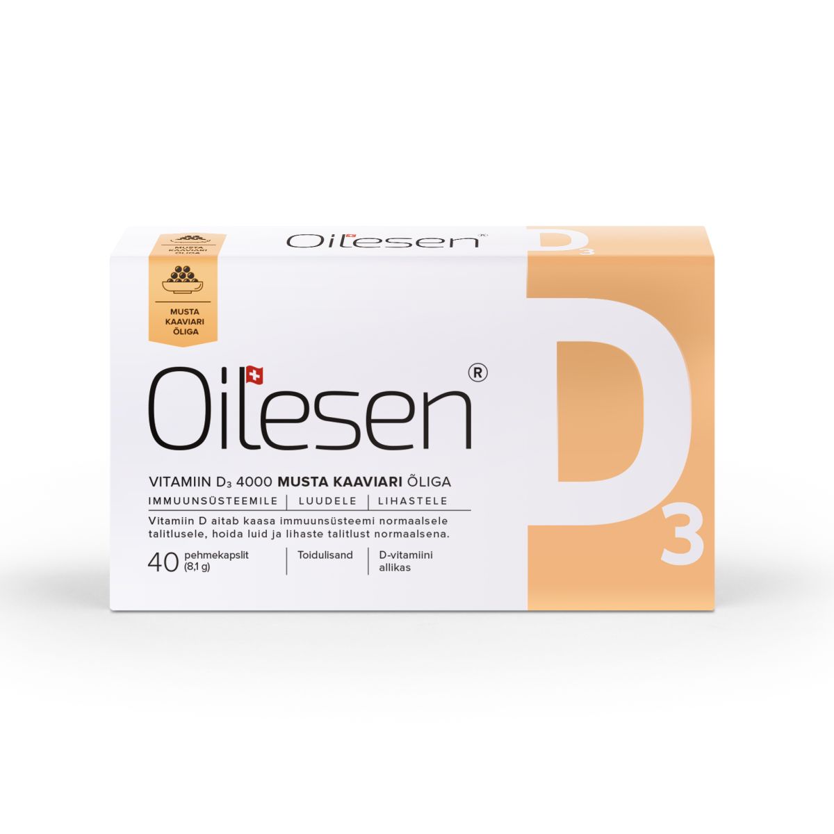 OILESEN VITAMIIN D3 ÕLIKAPSLID 4000IU MUSTA KAAVIARI ÕLI N40 - Product Image