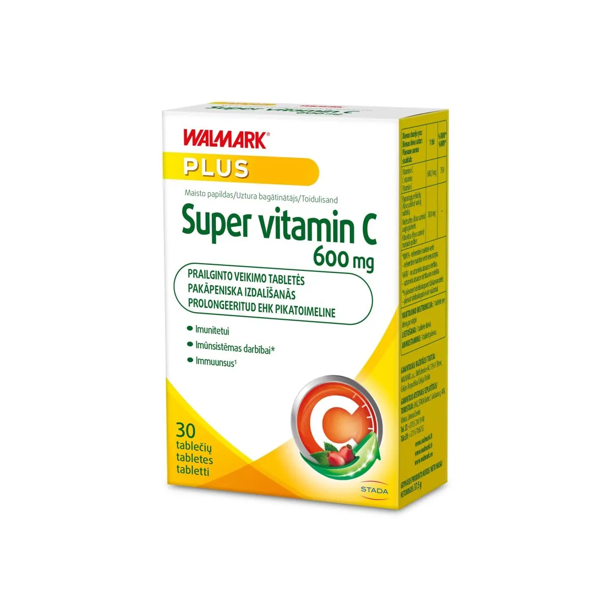WALMARK SUPER VITAMIN C 600MG PROLONG N30 - Product Image